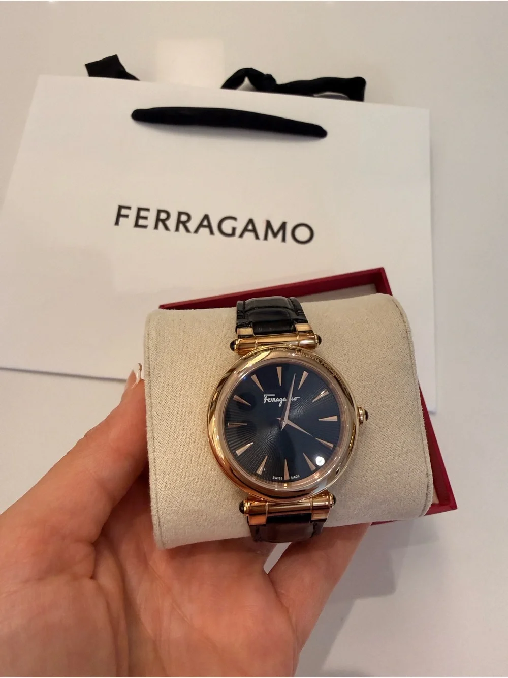 Salvatore Ferragamo Idillio SFYP01122 Black Croc Embossed 36mm Rose Gold Watch